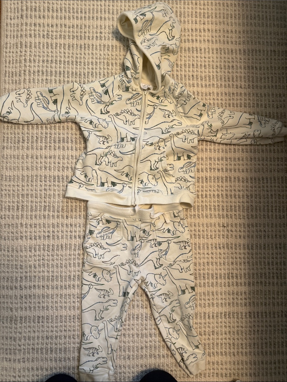 Angel Dear Cream Dinosaur Hoodie & Jogger Set - Zip Front